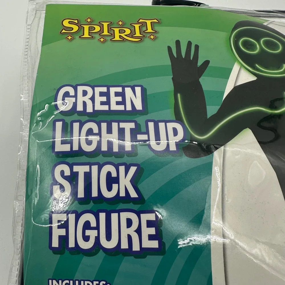 Spirit Halloween Green Light-Up Stick Figure Costume Kids Large 12-14 Jumpsuit